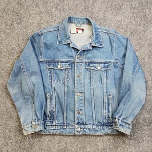 Wrangler Hero Jacket Mens Large Blue Denim Western Trucker Button Front Cowboy